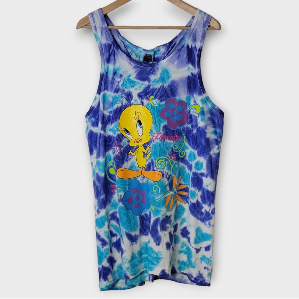 Vintage Tweety Bird Flower Racerback Tye Dye Tank